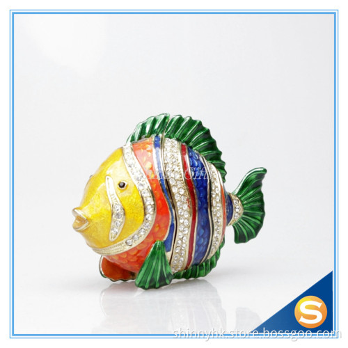 Newly Alloy metal colorful fish shape small metal enamel trinket box wholesale jeweled trinket boxes